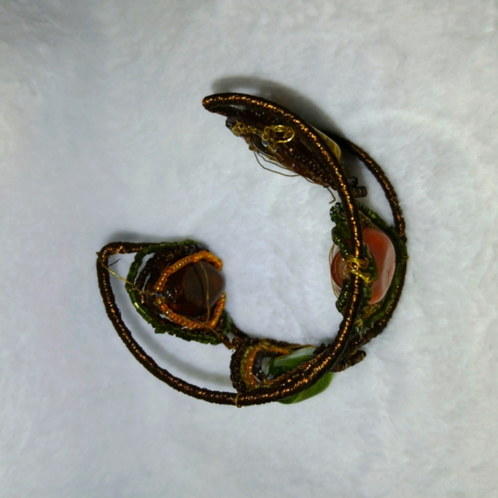 Handcrafted African Orange, Brown, Yellow and Green Wire Bracelet - Picture 4 of 4